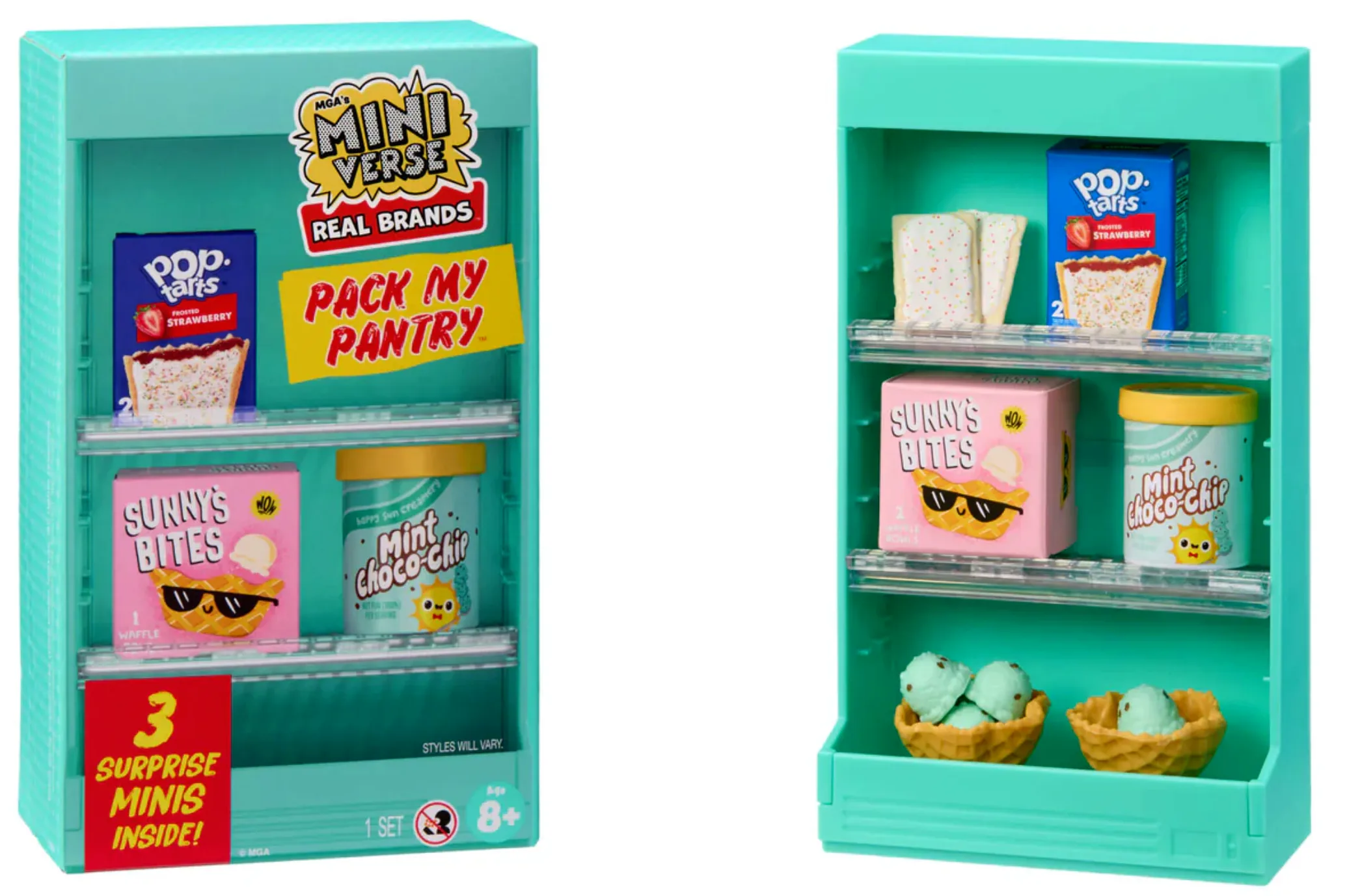 Miniverse Real Brands Pack My Pantry - estantería de despensa apilable con réplicas en miniatura de Pringles, SPAM y Cheez-It