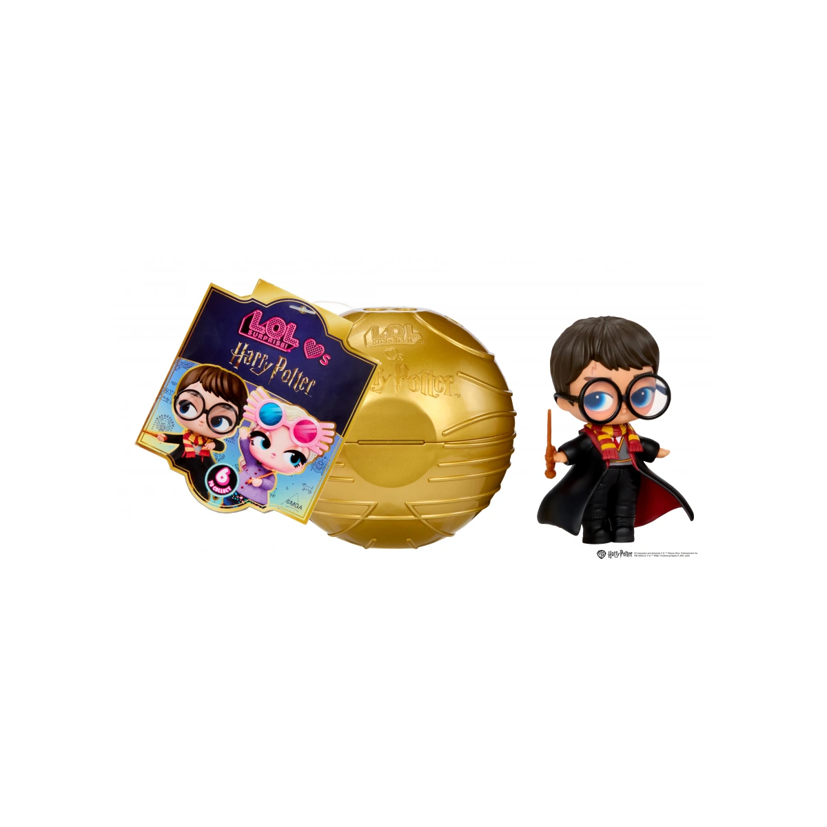 Bola dorada de L.O.L. Surprise Loves Harry Potter con forma de Snitch Dorada, packaging y Tot de Harry Potter