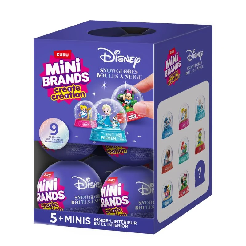 Caja de Mini Brands Create Disney Snowglobes de ZURU con la cuadrícula de los 9 globos y el oculto