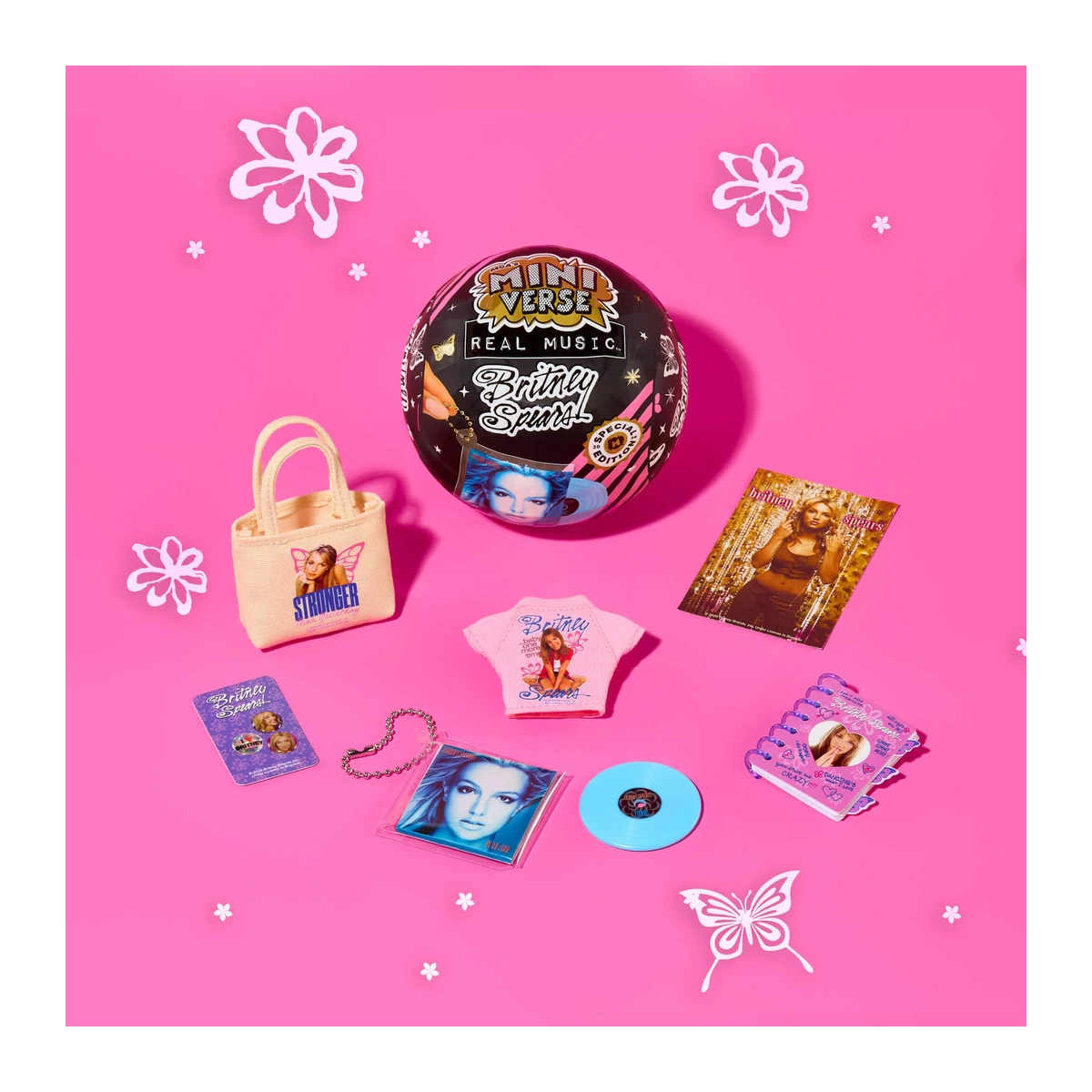 MGA's Miniverse Real Music Britney Spears Special Edition: set cerrado con mini vinilo de Toxic, tote bag, camiseta llavero, libreta, pegatinas y póster de Britney Spears