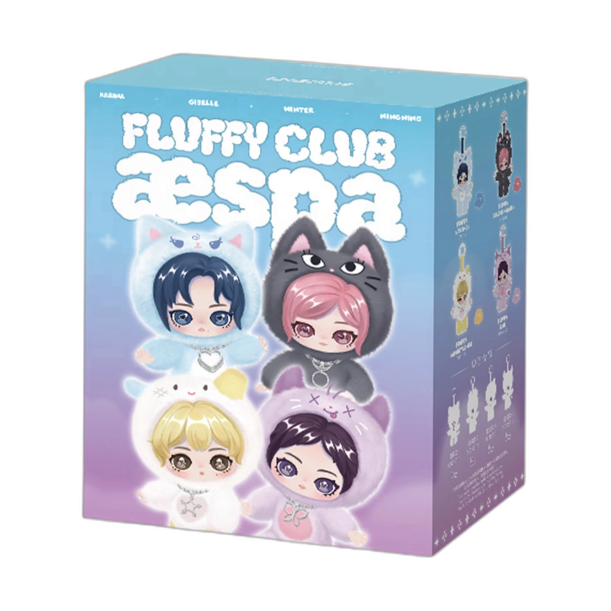 POP MART aespa Fluffy Club — caja blind box con Karina, Giselle, Winter y Ningning