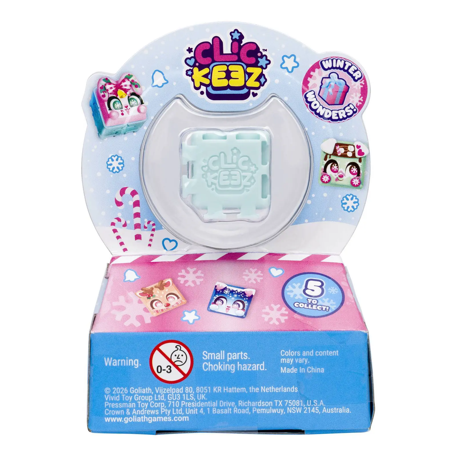 Back of the Clickeez Winter Wonders 2-Pack showing the holiday designs and the text 5 to collect