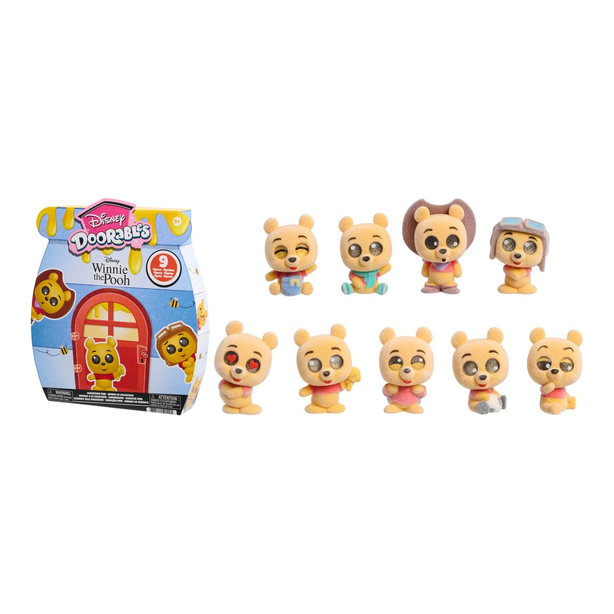 Disney Doorables Winnie the Pooh Collector Pack 50142 con la caja Collection Peek en forma de tarro de miel y sus 9 figuras flocked