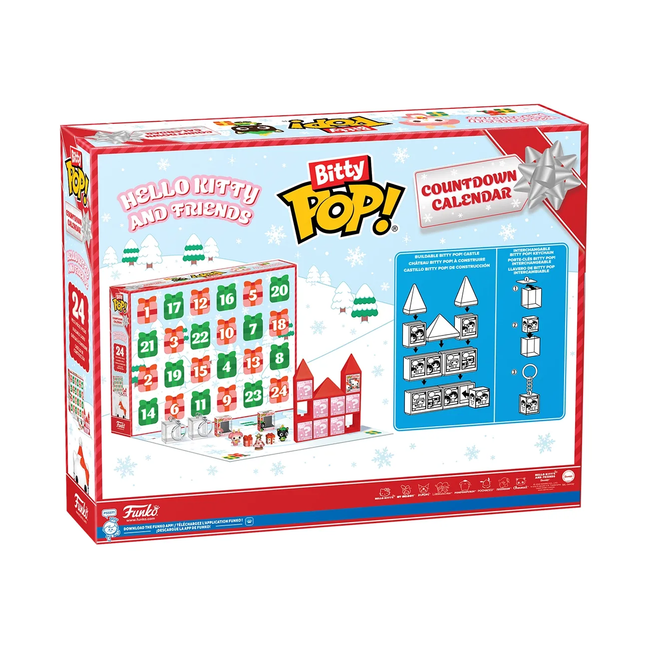 Reverso del calendario Bitty Pop Hello Kitty con el esquema de montaje del castillo