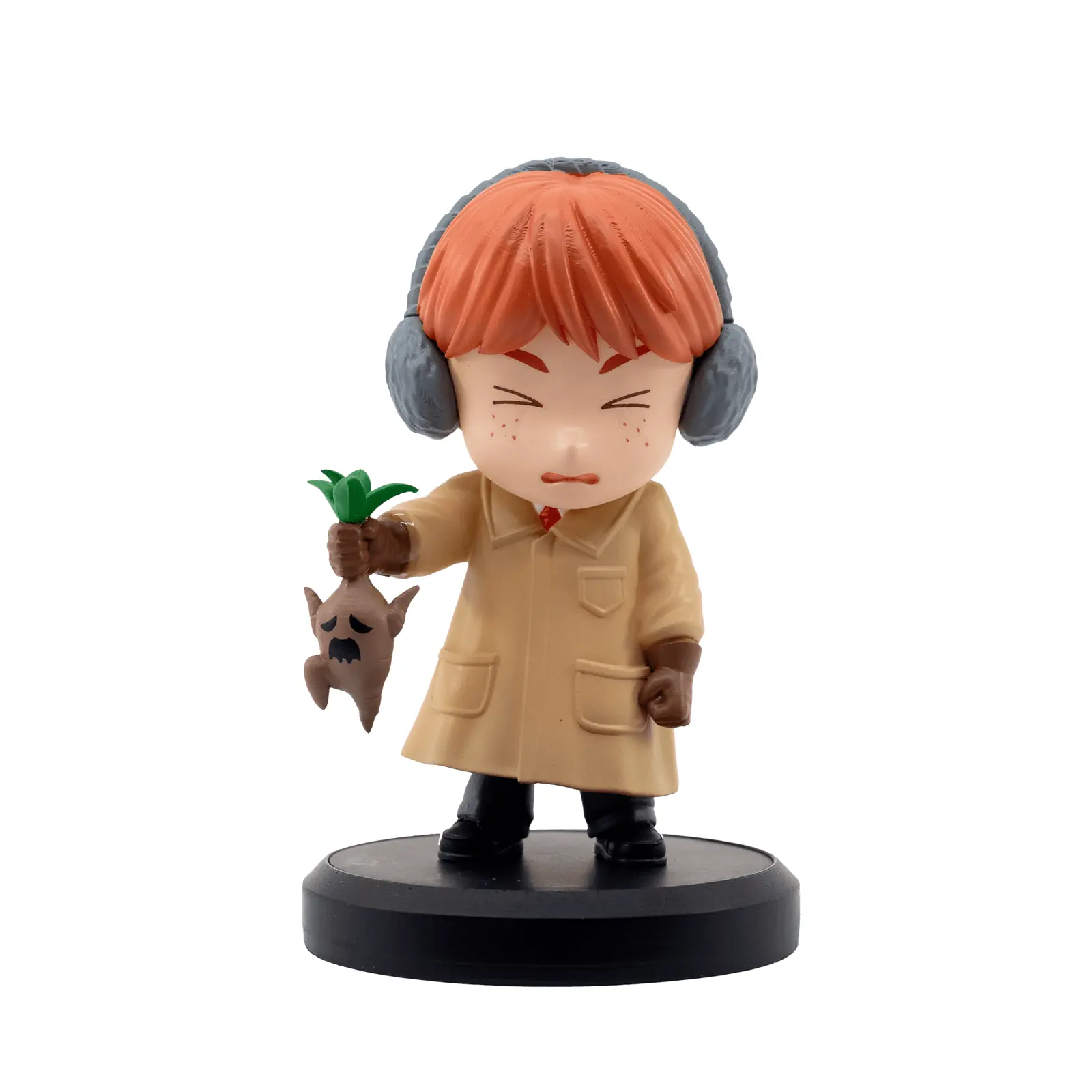 Figura chibi de Ron Weasley con orejeras y Mandrágora, de Harry Potter Hero Box Wizards Series