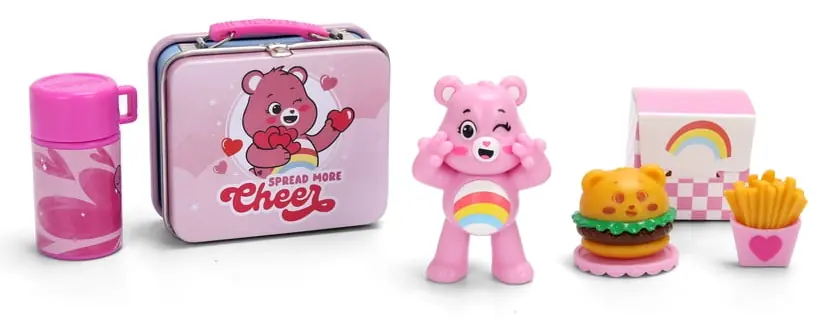 Set de Cheer Bear de Care Bears Lunch Buddies con fiambrera rosa, termo, figura y hamburguesa con patatas
