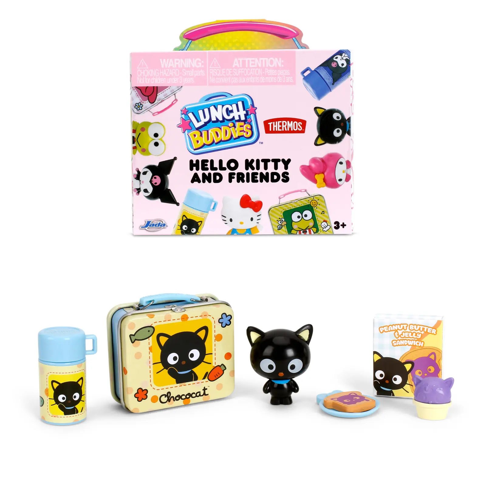 Set de Chococat de Sanrio Lunch Buddies con fiambrera crema, termo azul y envase de sándwich de crema de cacahuete