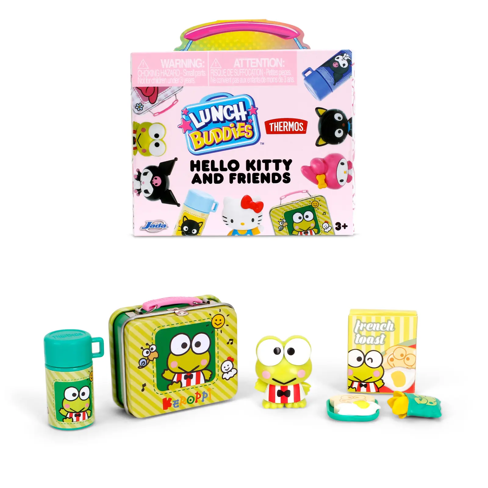 Set de Keroppi de Sanrio Lunch Buddies con fiambrera verde y amarilla, termo verde y caja de tostada francesa