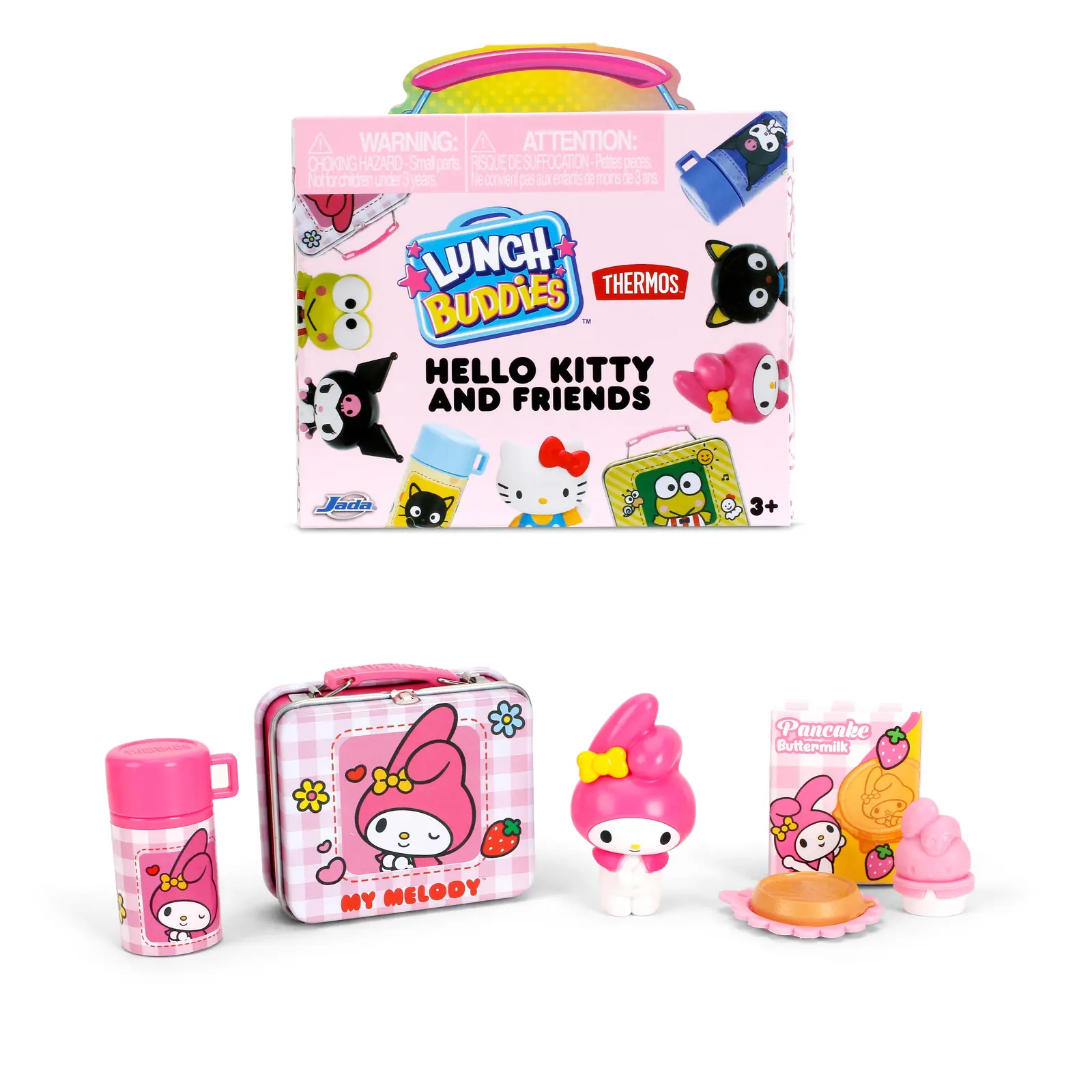 Set de My Melody de Sanrio Lunch Buddies con fiambrera rosa de cuadros, termo rosa y caja de tortitas