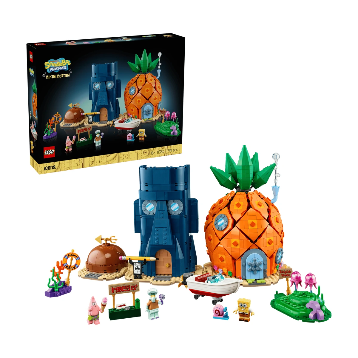 LEGO Icons Bob Esponja Fondo de Bikini 11386 — la calle Concha con sus tres casas