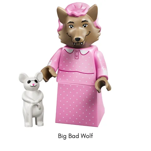 Minifigura del Lobo Feroz en camison rosa con una Ratita Ciega de la serie LEGO Minifigures Shrek 71053