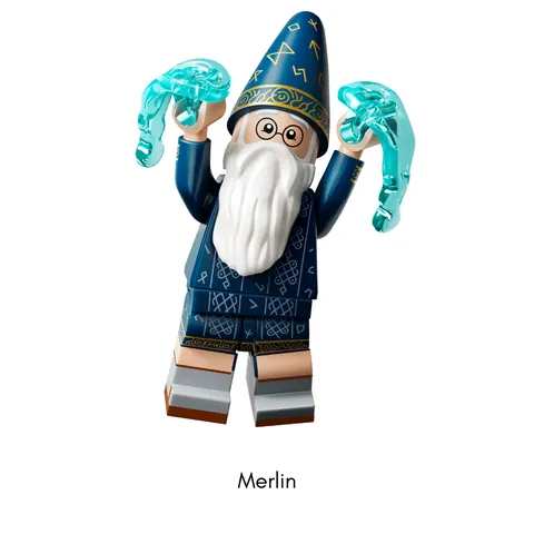 Minifigura de Merlin con dos efectos magicos de la serie LEGO Minifigures Shrek 71053