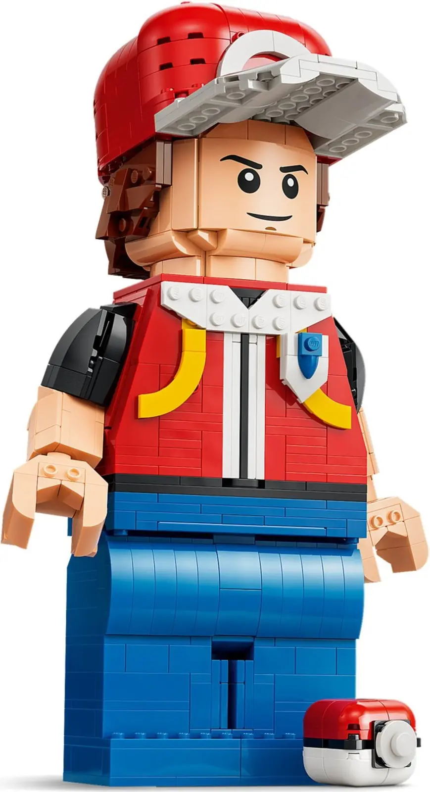 Detalle de la mochila, las manos articuladas y la Poké Ball del LEGO Rojo 40868