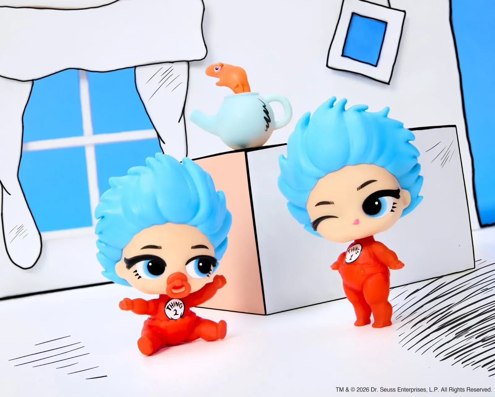 Thing 1 y Thing 2 con el pez dentro de la tetera, accesorio de L.O.L. Surprise Loves Dr. Seuss
