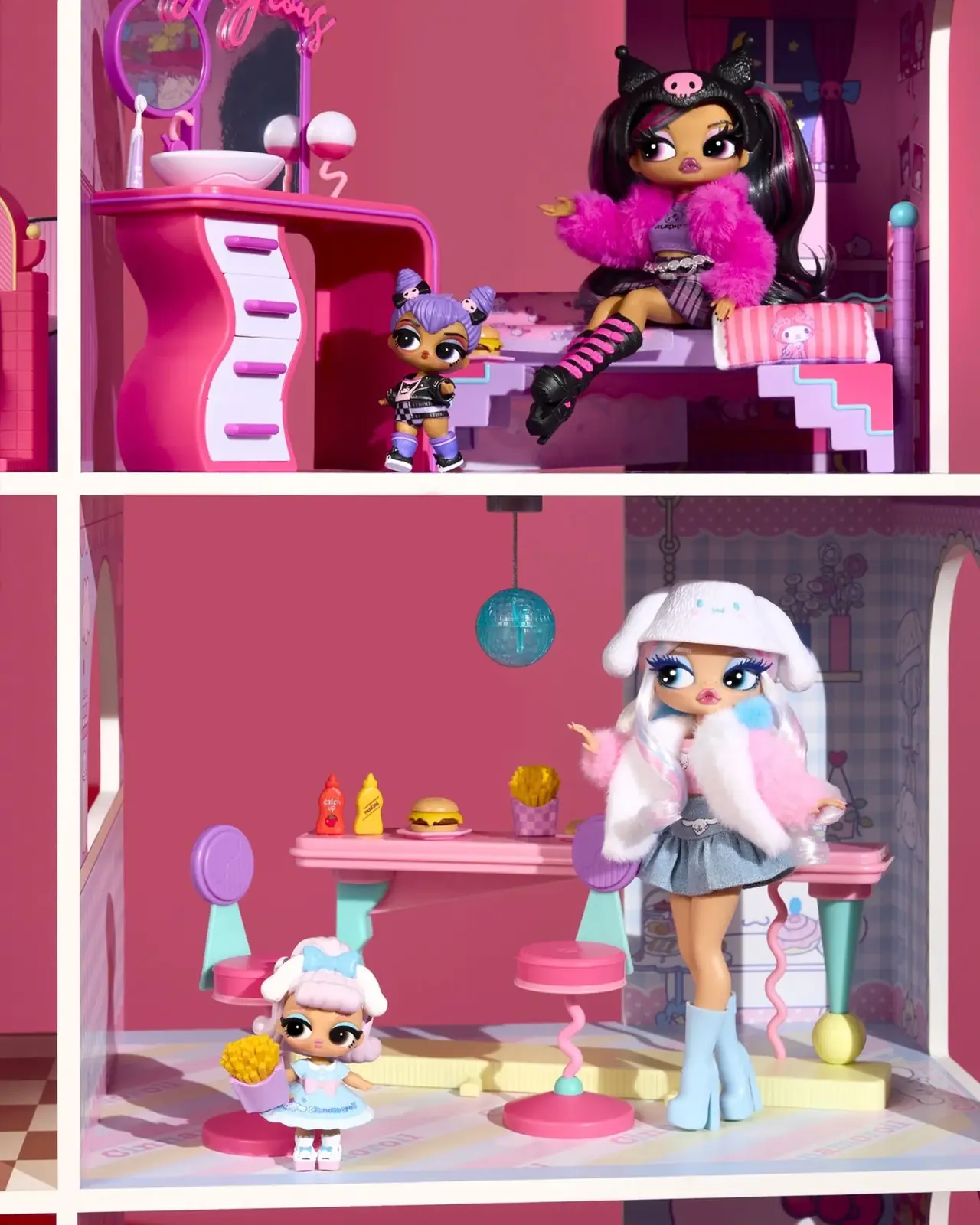 Habitaciones de Kuromi y Cinnamoroll en la casa de L.O.L. Surprise Loves Hello Kitty and Friends