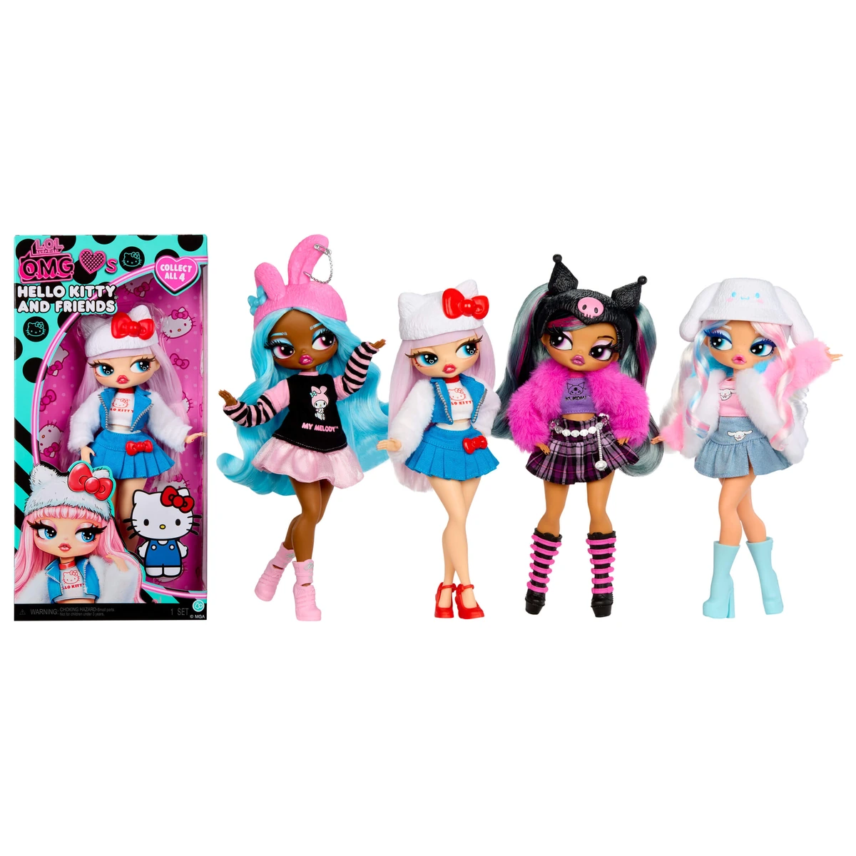 L.O.L. Surprise O.M.G. Loves Hello Kitty and Friends: la caja de la muñeca Hello Kitty y las cuatro fashion dolls, Hello Kitty, My Melody, Kuromi y Cinnamoroll