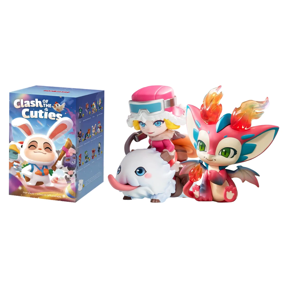 POP MART x League of Legends Clash of the Cuties — caja de la colección con las figuras de Poro Rider Sejuani y Smolder