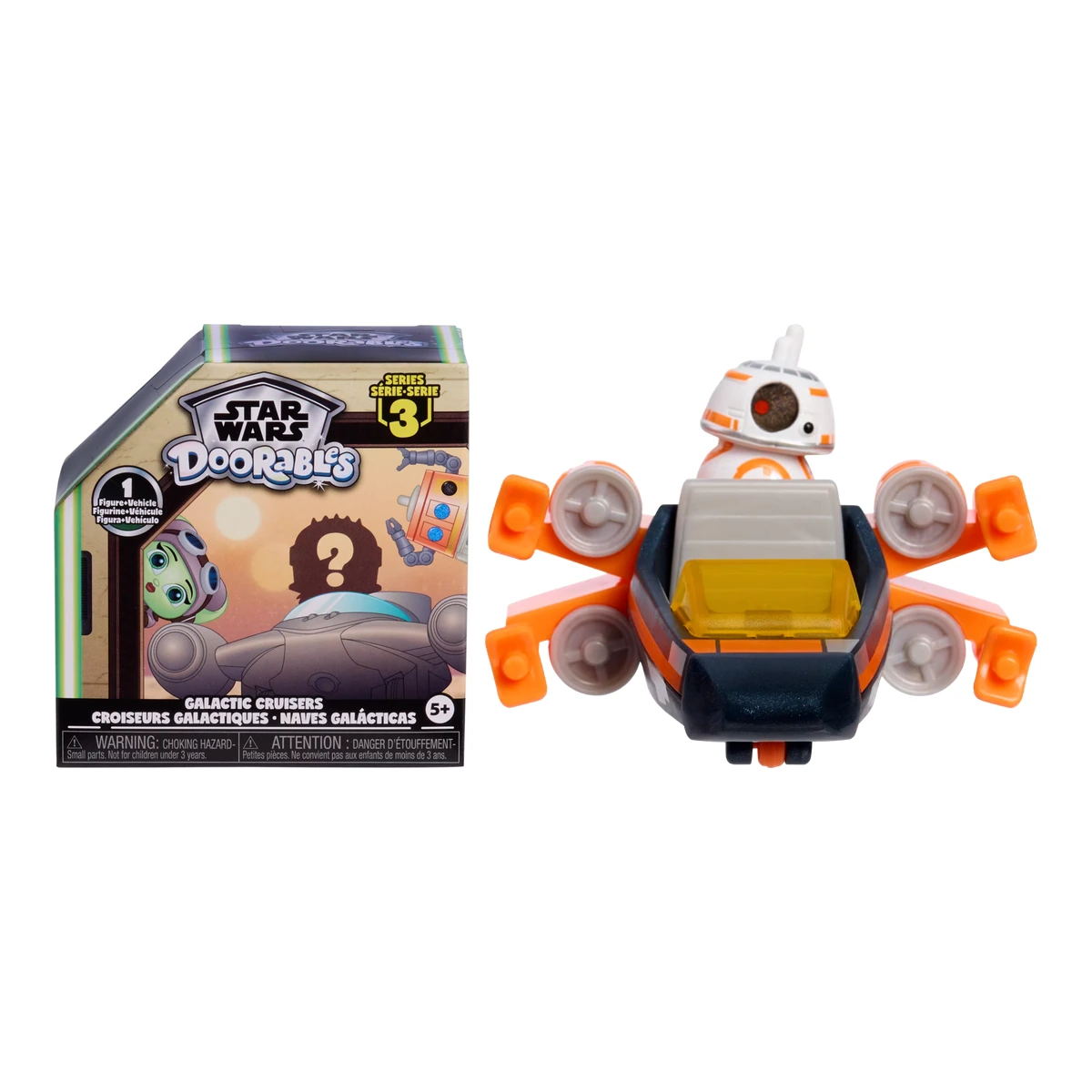 Star Wars Doorables Galactic Cruisers Series 3: caja de Just Play y figura de Poe Dameron con BB-8 en su vehículo con ruedas