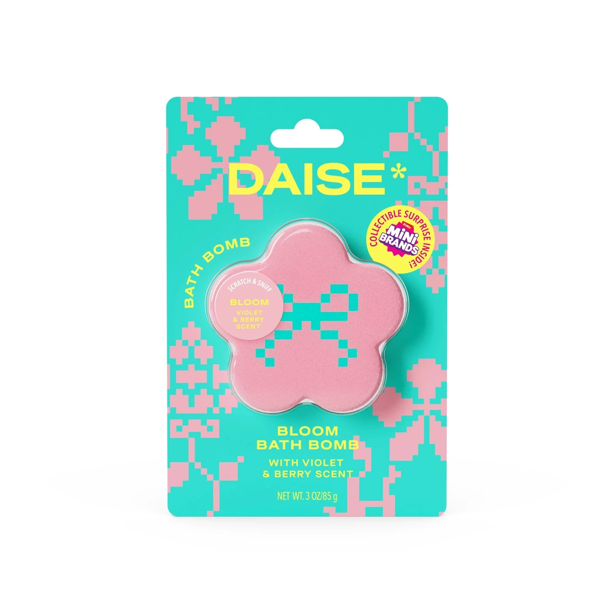 DAISE Bloom Bath Bomb con miniatura sorpresa ZURU Mini Brands, bomba de baño rosa con forma de flor y aroma Violet and Berry