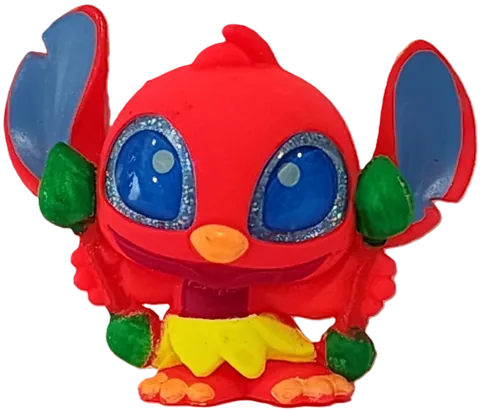 Figura Fire Dance Stitch rosa con falda hawaiana amarilla, rareza Ultra Rare de Disney Doorables Stitch Blacklight