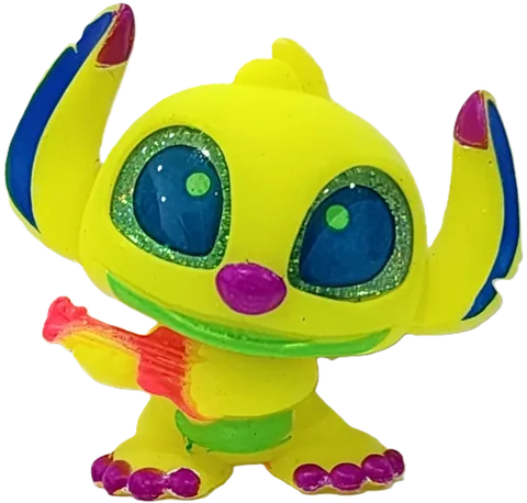 Figura Ukulele Stitch amarillo lima con ukelele, rareza Rare de Disney Doorables Stitch Blacklight