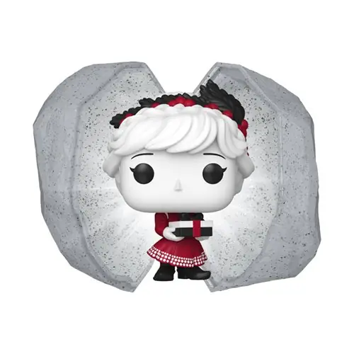 Pocket Pop de Anna con vestido rojo y negro dentro de la capsula bola de nieve abierta