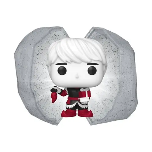 Pocket Pop de Kristoff con atuendo nordico rojo y negro dentro de la capsula bola de nieve abierta