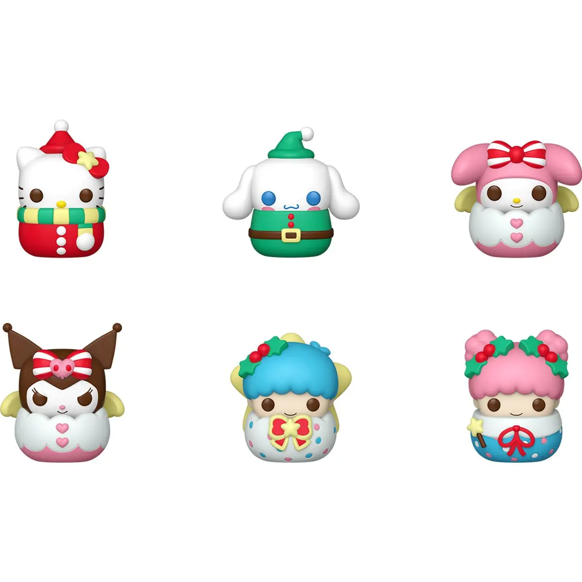 Checklist con los seis diseños Funko Pocket Pop Snowballs: Hello Kitty, Cinnamoroll, My Melody, Kuromi, Kiki y Lala