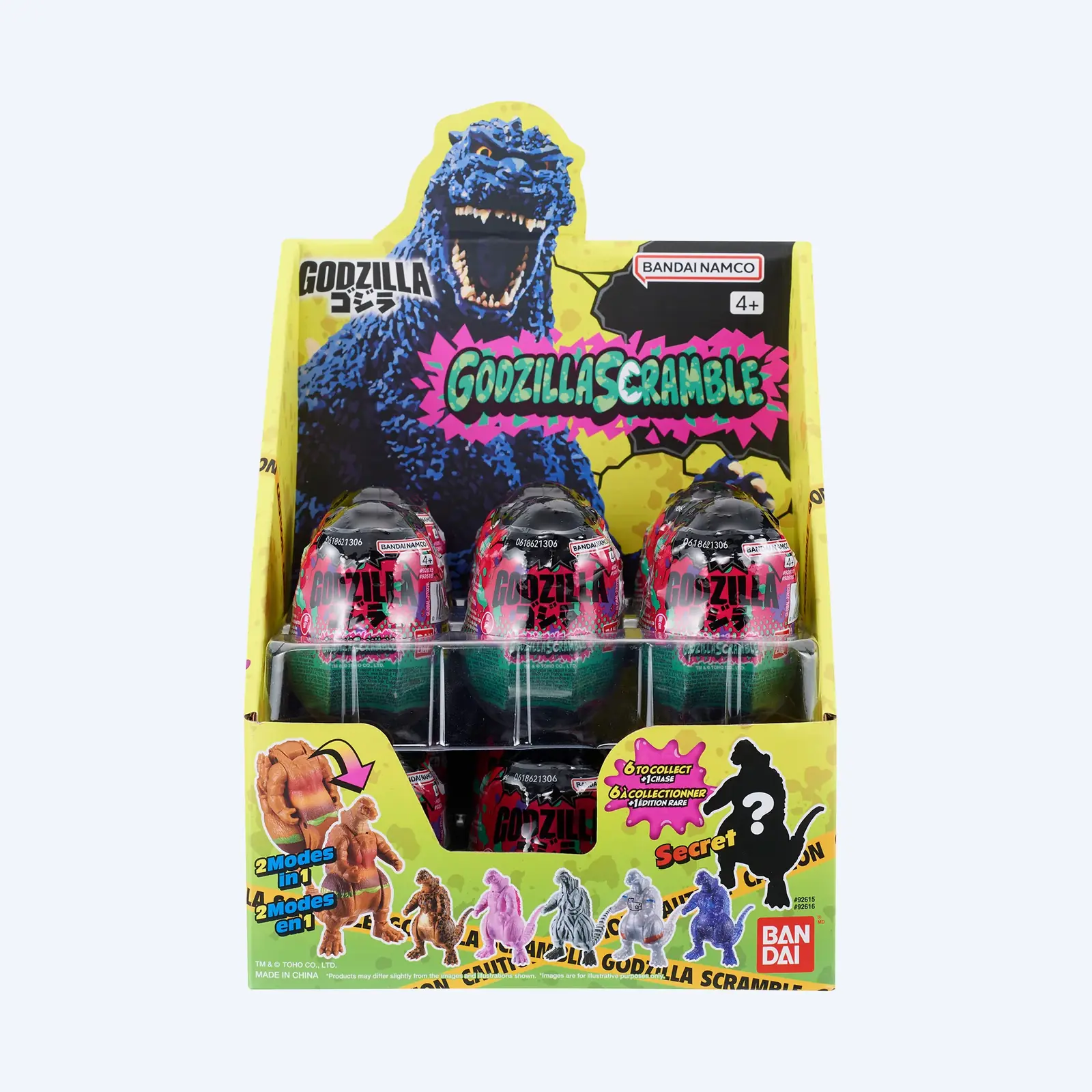 Display PDQ de Godzilla Scramble Collection Wave 1 con los doce huevos blind envueltos