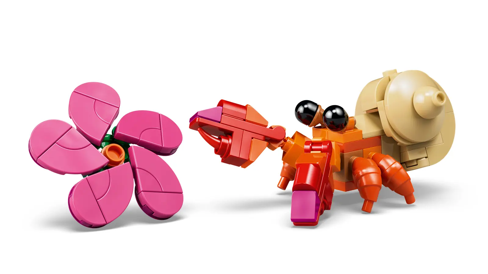 Cangrejo ermitano construible y flor rosa desmontable del set LEGO Disney Pua 43292