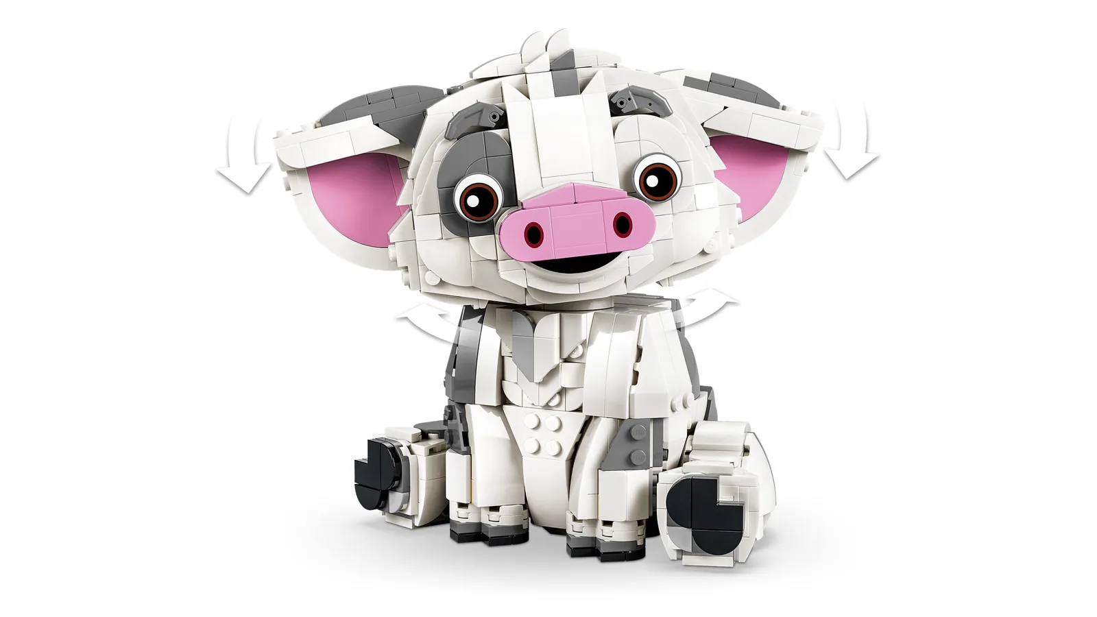 Render oficial de LEGO con flechas que muestran el movimiento de cabeza y orejas de Pua 43292