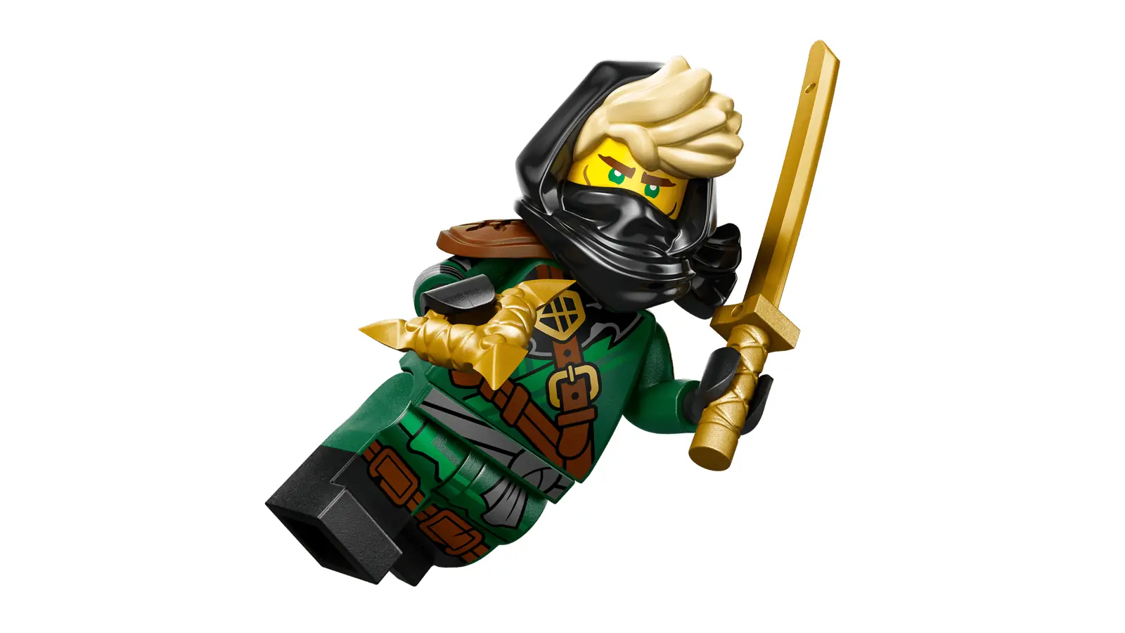 Render oficial del Ronin Misterioso de LEGO Minifigures Serie 29 con katana y shuriken dorados