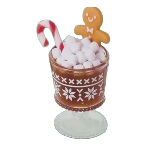 Hot Cocoa del calendario de Adviento Miniverse: copa de chocolate con malvaviscos, baston de caramelo y galleta de jengibre
