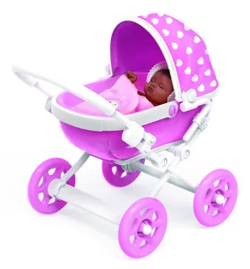 Cochecito rosa de My Mini Baby Serie 1 de ZURU con su bebé de vinilo