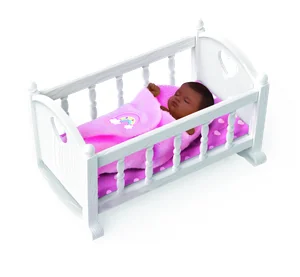 Cuna rosa de My Mini Baby Serie 1 de ZURU con su bebé de vinilo