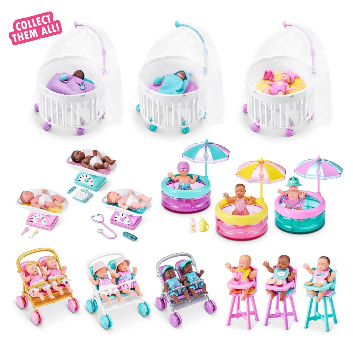 Lámina oficial de ZURU con las 15 piezas de My Mini Baby Serie 2 agrupadas por escena
