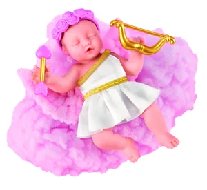 Bebé Pink Angel de My Mini Baby Sweet Hearts sobre su nube rosa con arco dorado