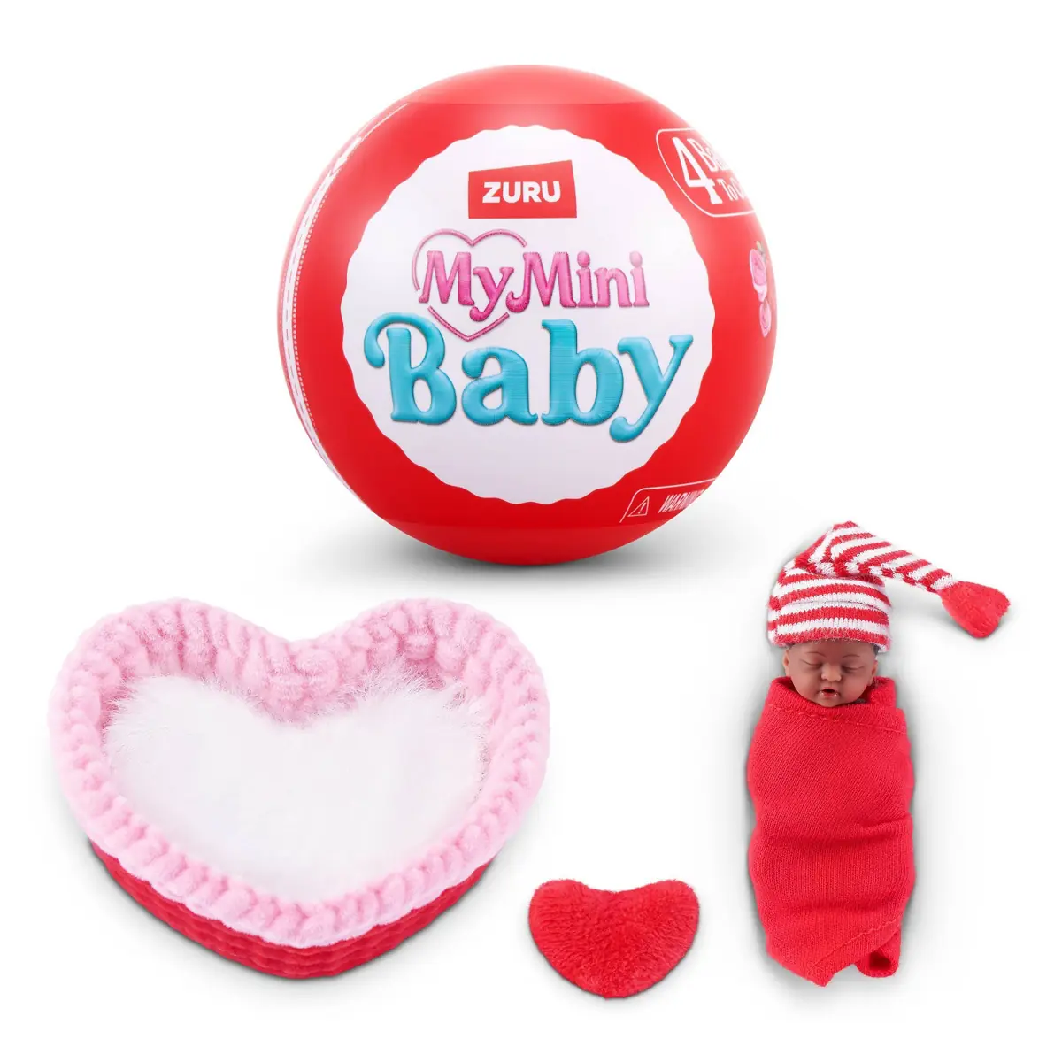La bola roja de My Mini Baby Sweet Hearts junto a la cama corazón, el cojín y el bebé Heart Themed