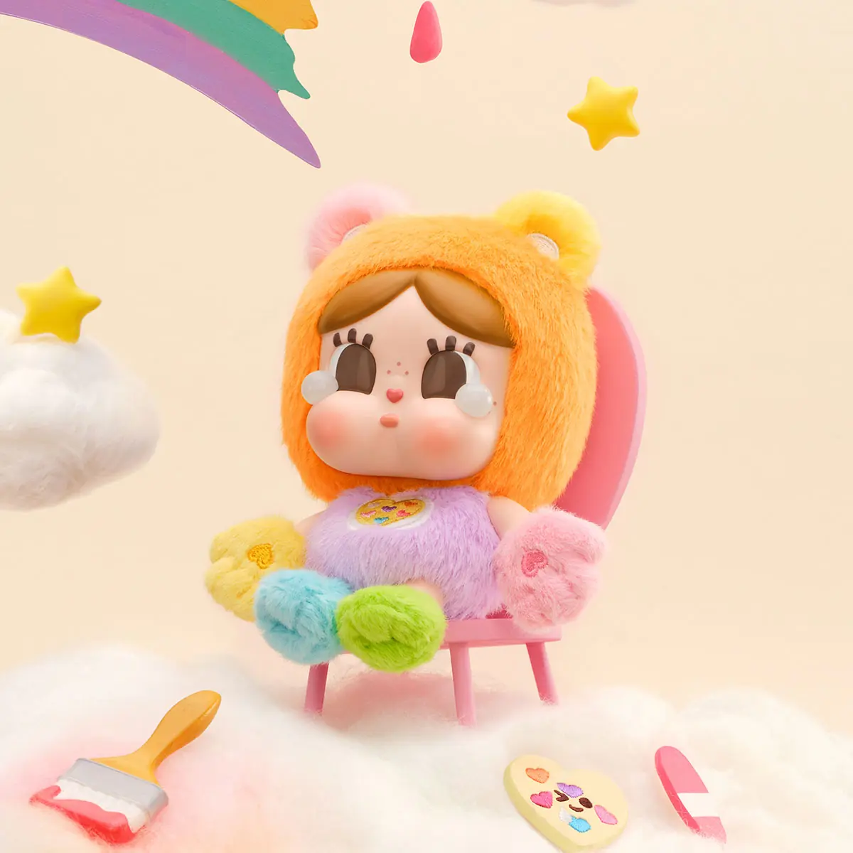 Colgante secreto CRYBABY x Work of Heart Bear, multicolor y con insignia de paleta de pintor en forma de corazón