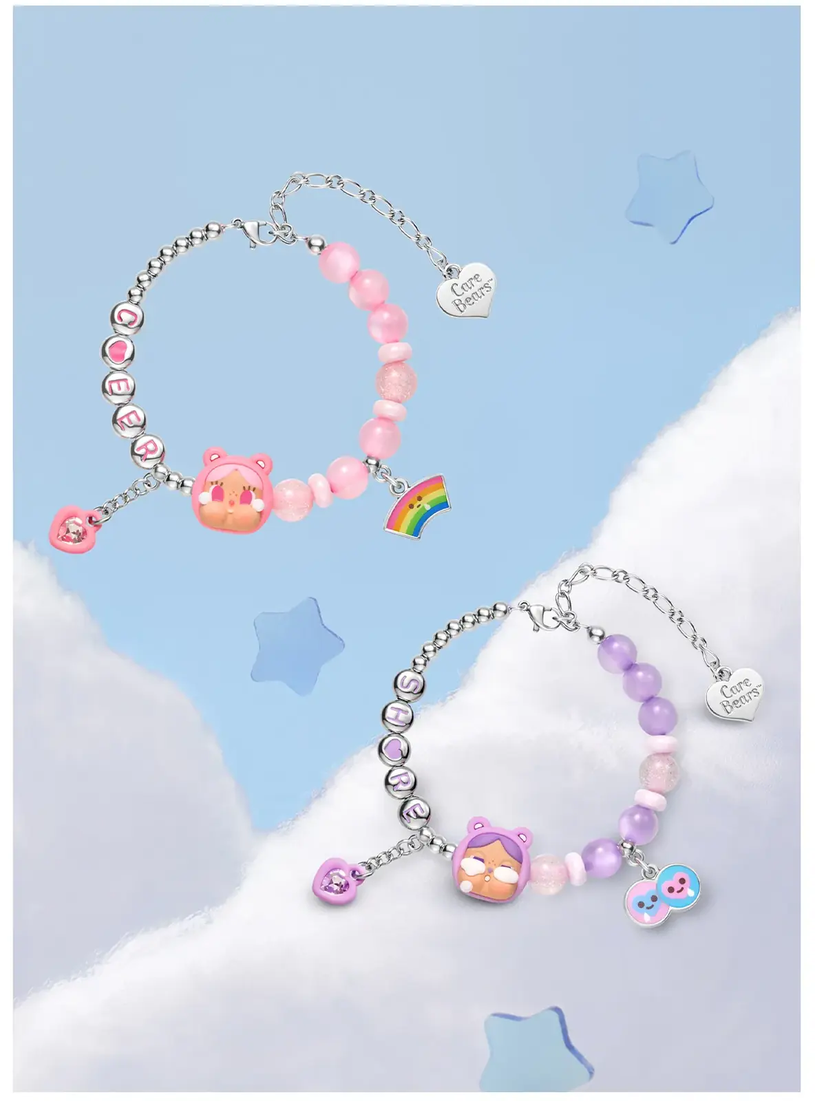 Pulseras CRYBABY x Cheer Bear y CRYBABY x Share Bear con cuentas y colgante de Care Bears