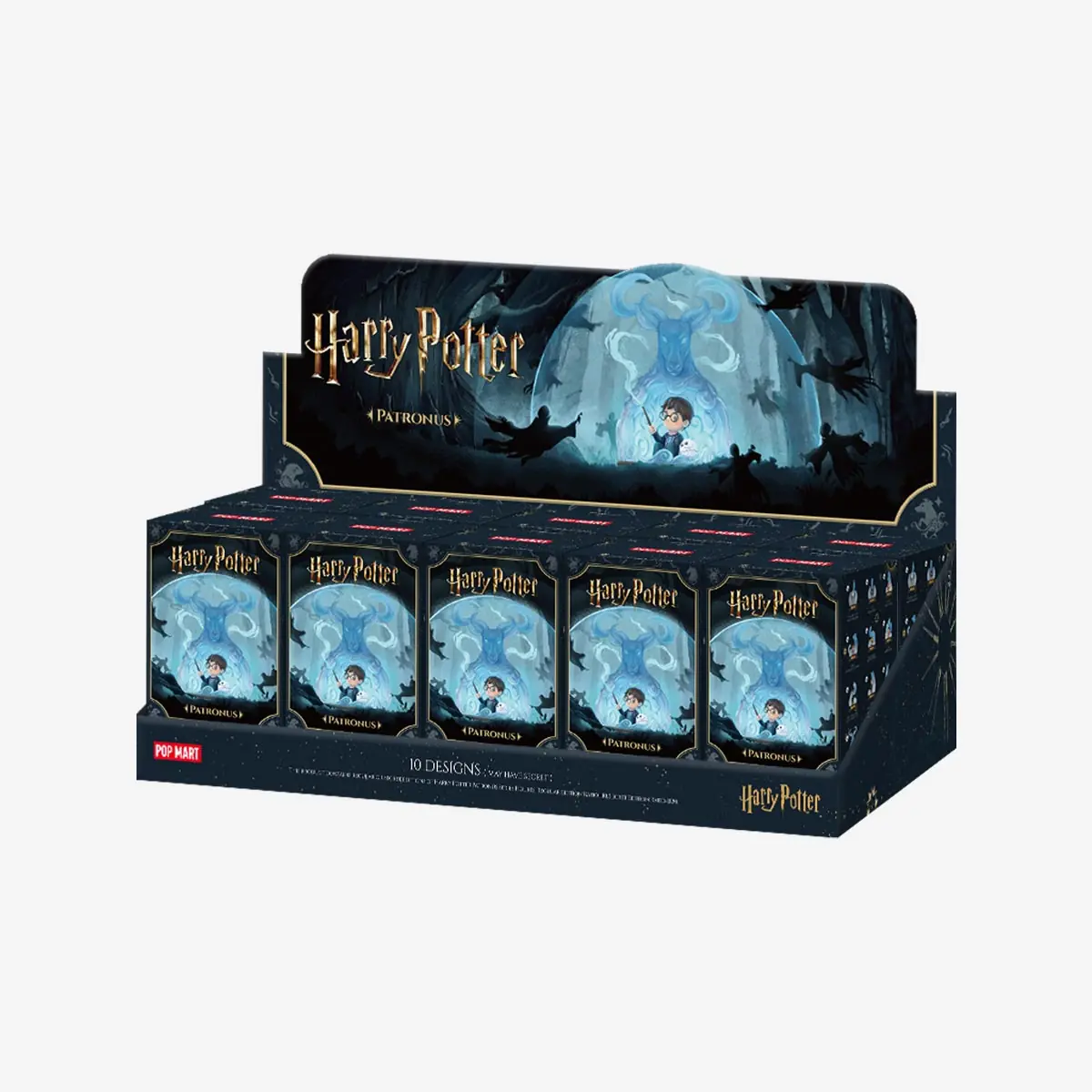 Display de cartón con las cajas ciegas de Harry Potter Patronus Series