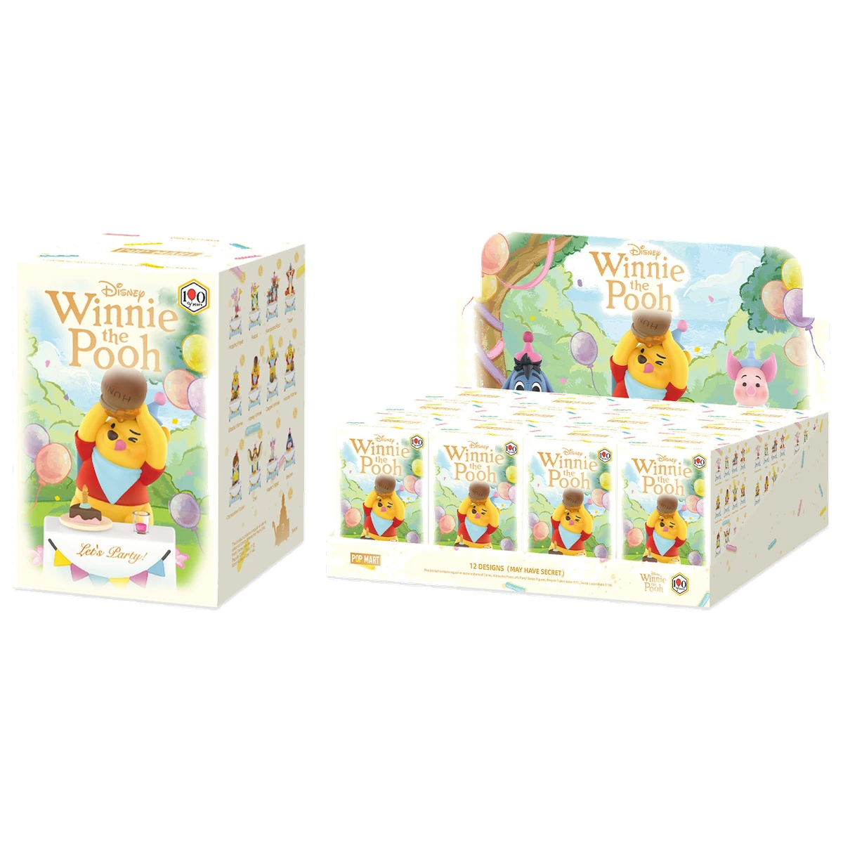POP MART Winnie the Pooh Let's Party: las figuras de la serie sobre sus bases de mantel formando una mesa de fiesta