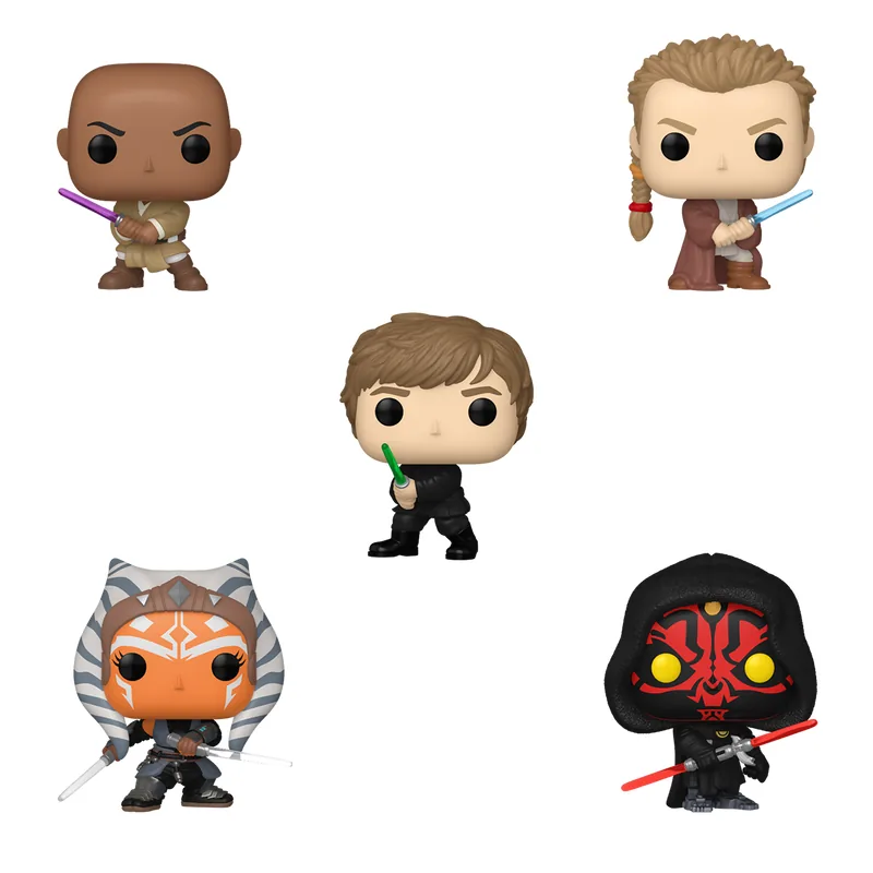 Los cinco Pocket Pop de Star Wars Kyber Crystals: Mace Windu, Obi-Wan Kenobi, Luke Skywalker, Ahsoka Tano y Darth Maul