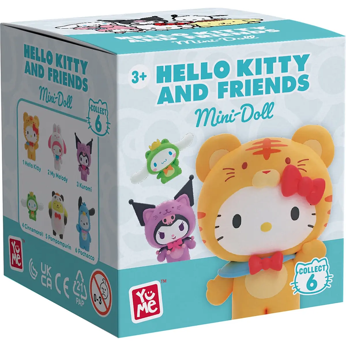 Caja individual de Hello Kitty and Friends Forest Friends de YuMe con el checklist lateral numerado del 1 al 6