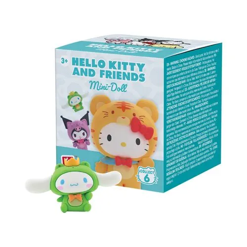Figura de Cinnamoroll con kigurumi de rana con corona de Forest Friends junto a su blind box