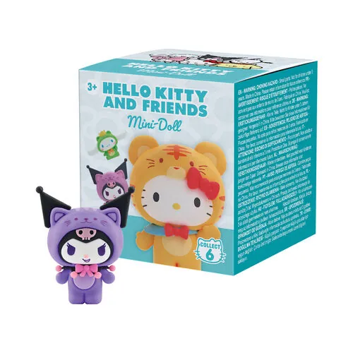 Figura de Kuromi con kigurumi de gato morado de Forest Friends junto a su blind box