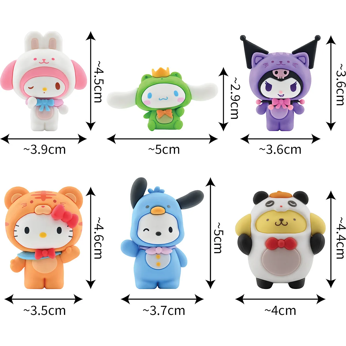 Medidas reales de las 6 figuras Forest Friends de YuMe: de los 2,9 cm de Cinnamoroll a los 5 cm de Pochacco