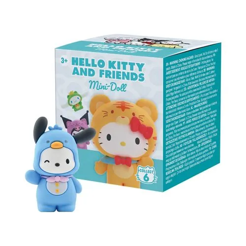 Figura de Pochacco con kigurumi de pato azul de Forest Friends junto a su blind box