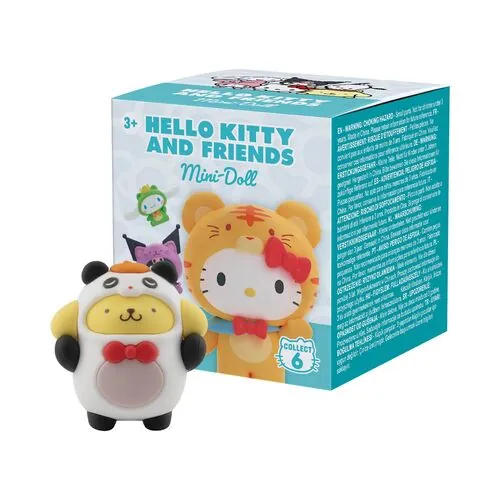 Figura de Pompompurin con kigurumi de panda de Forest Friends junto a su blind box