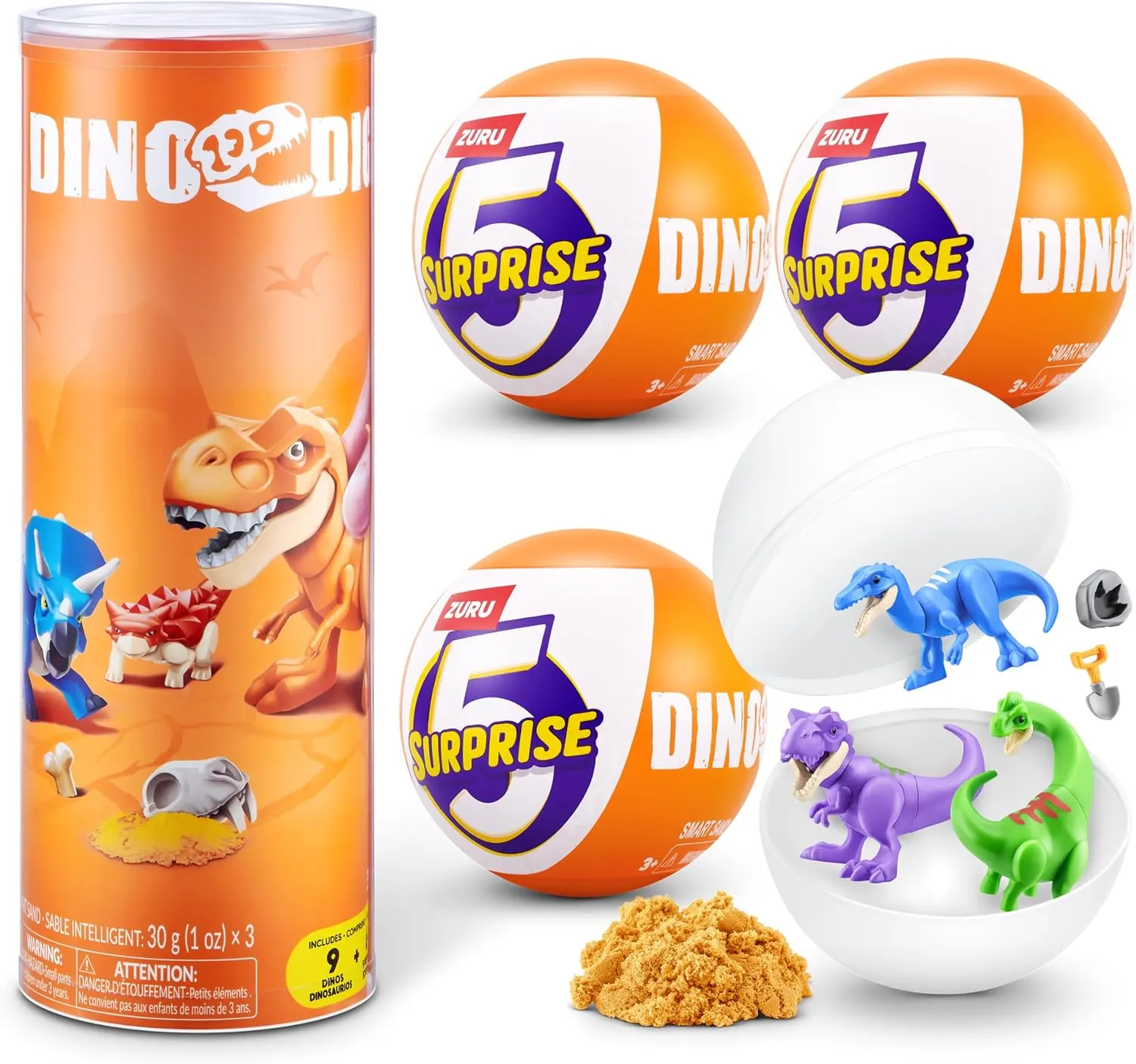 Tubo Dino Dig con tres cápsulas 5 Surprise Dinos y los dinosaurios revelados